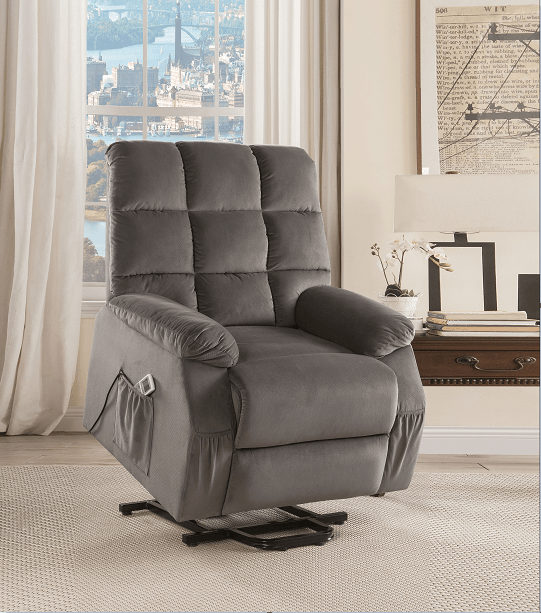 Ipompea Gray Velvet Recliner w/Power Lift & Massage - Ornate Home