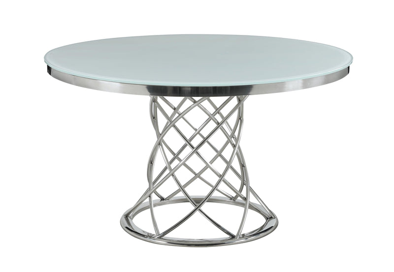 Irene - White & Chrome - Round Glass Top Dining Table - Ornate Home