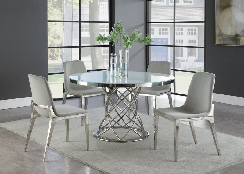 Irene - White & Chrome - Round Glass Top Dining Table - Ornate Home