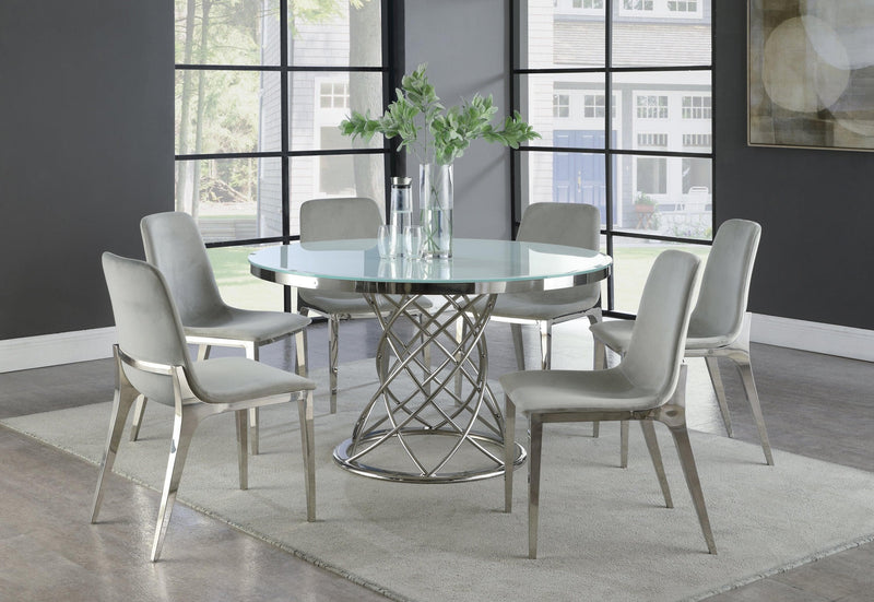 Irene - White & Chrome - Round Glass Top Dining Table - Ornate Home