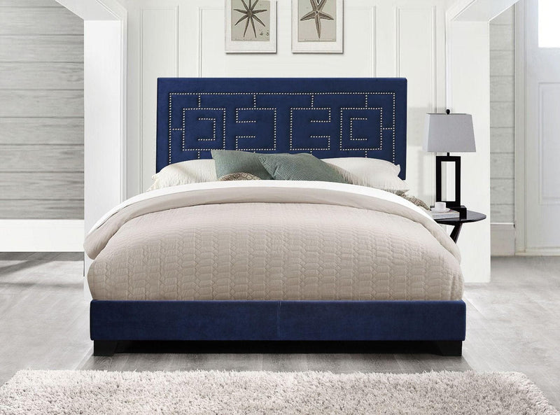 Ishiko III - Dark Blue Velvet - Upholstered Bed - Ornate Home