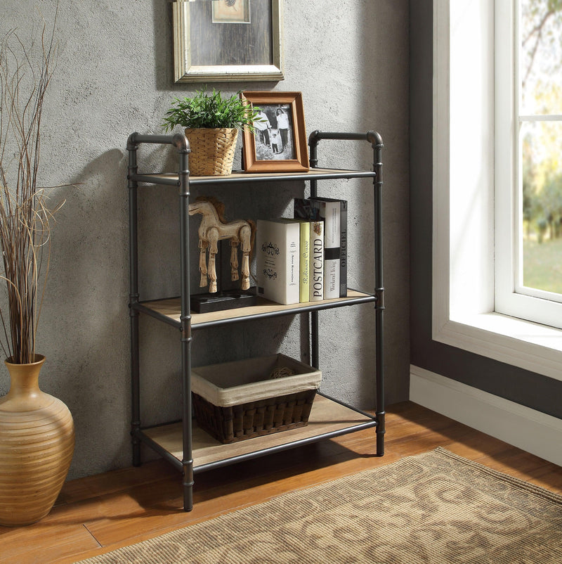 Itzel Antique Oak & Sandy Gray Bookshelf - Ornate Home