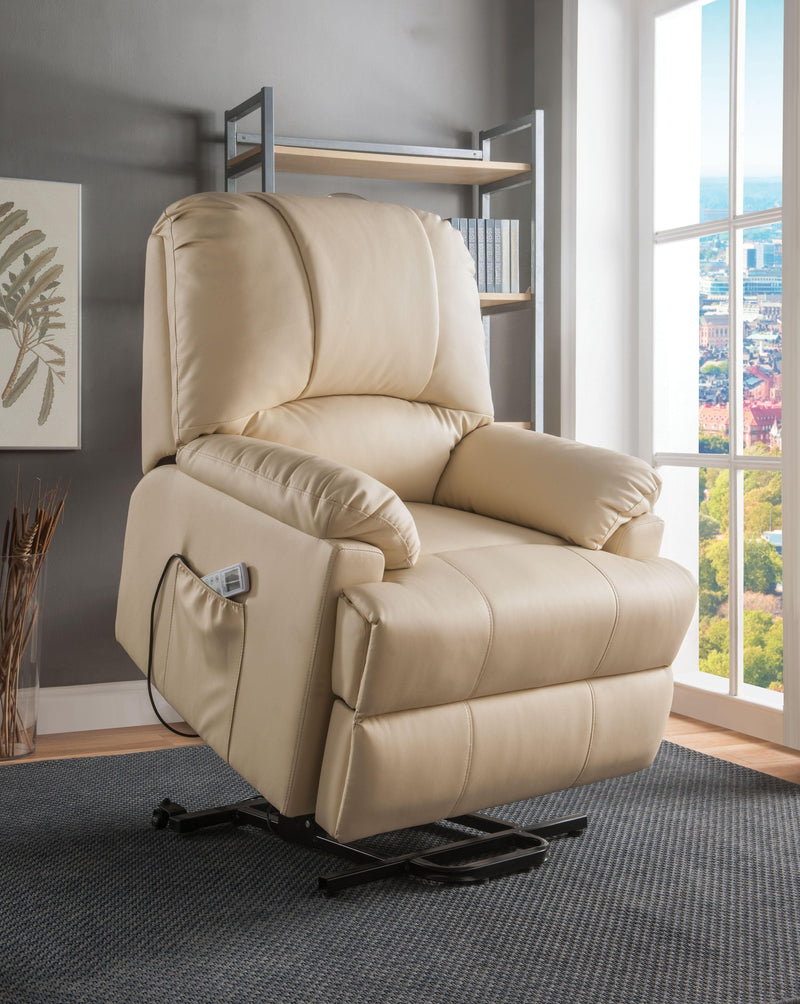 Ixora Beige PU Recliner w/Power Lift & Massage - Ornate Home