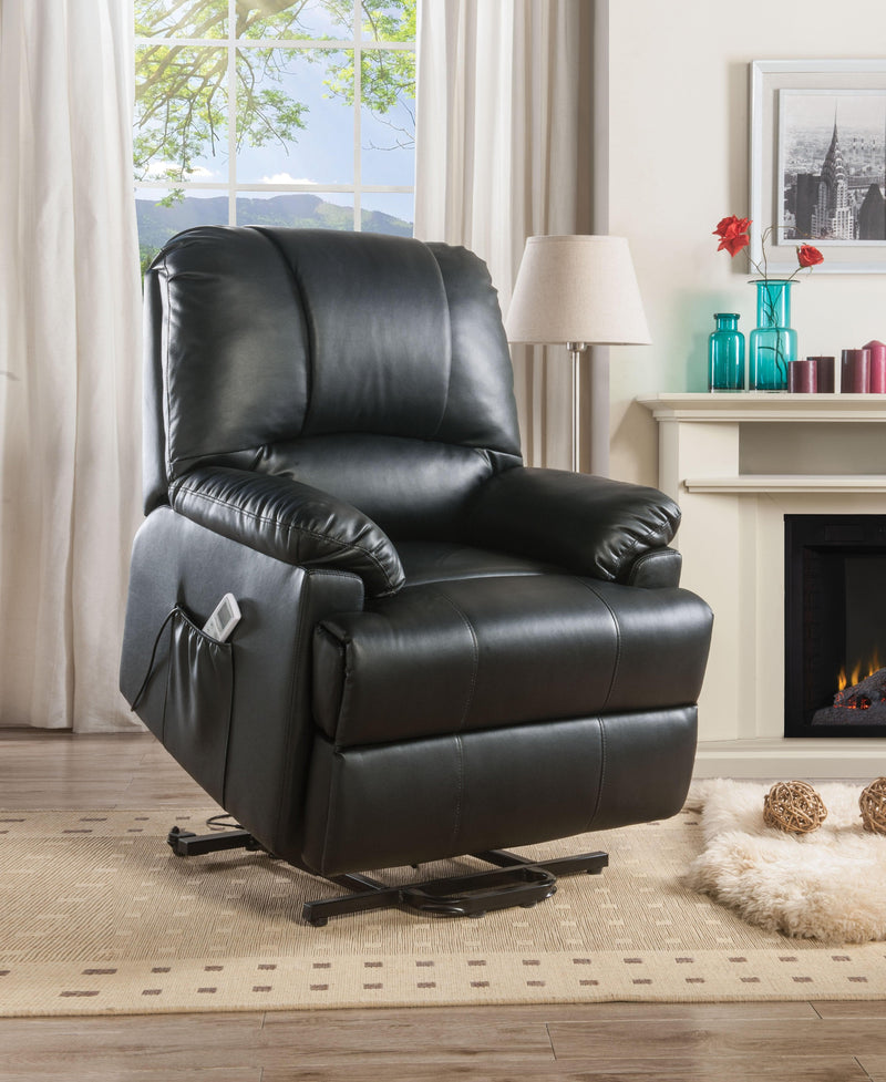 Ixora Black PU Recliner w/Power Lift & Massage - Ornate Home