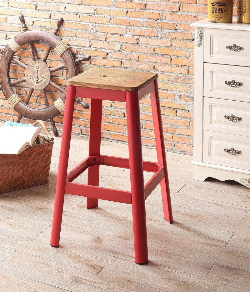 Jacotte Natural & Red Bar Stool (1Pc) - Ornate Home