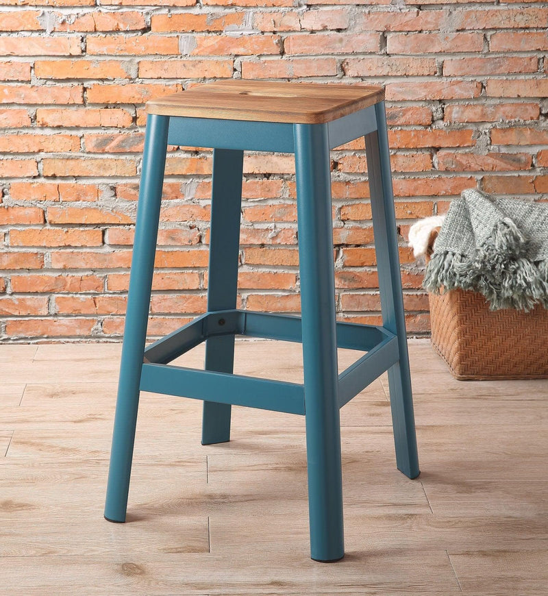 Jacotte Natural & Teal Bar Stool (1Pc) - Ornate Home