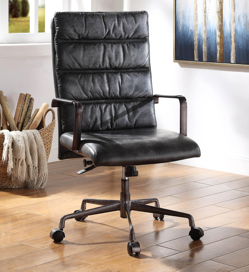 Jairo Vintage Black Top Grain Leather Office Chair - Ornate Home