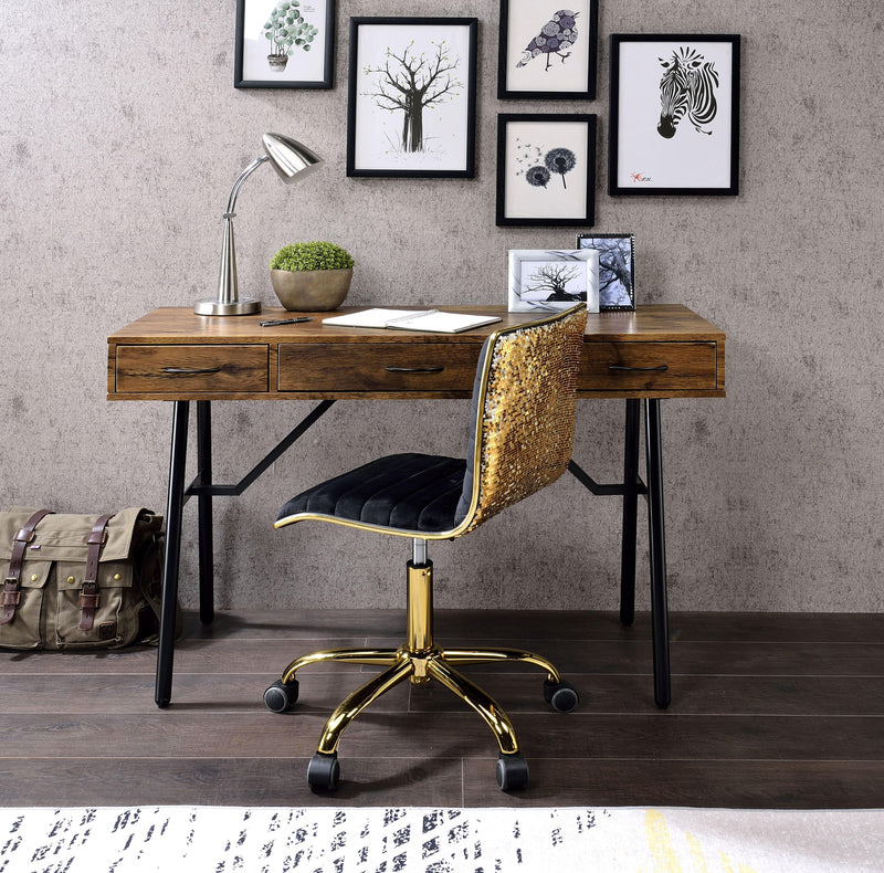 Jalia Rustic Oak & Black Desk - Ornate Home