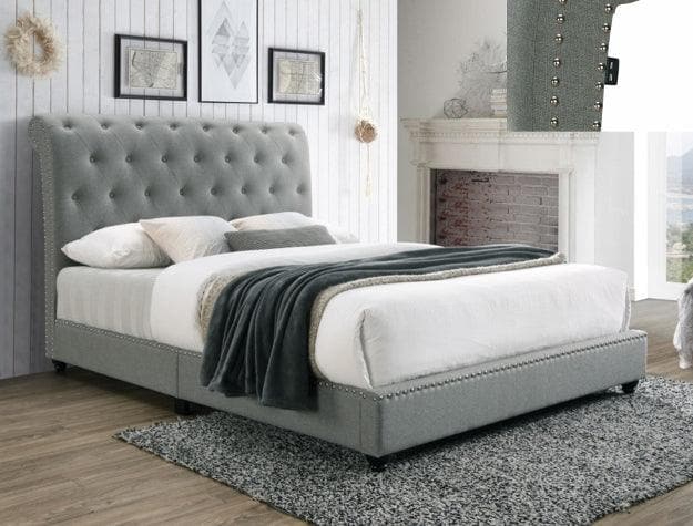 Janine Gray King Upholstered Platform Bed with USB Port - Ornate Home