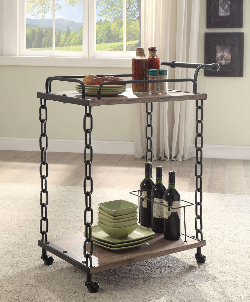 Jodie Rustic Oak & Antique Black Serving Cart - Ornate Home