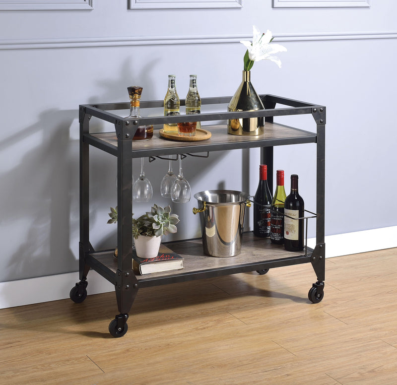 Jorgensen Rustic Oak & Charcoal Serving Cart - Ornate Home