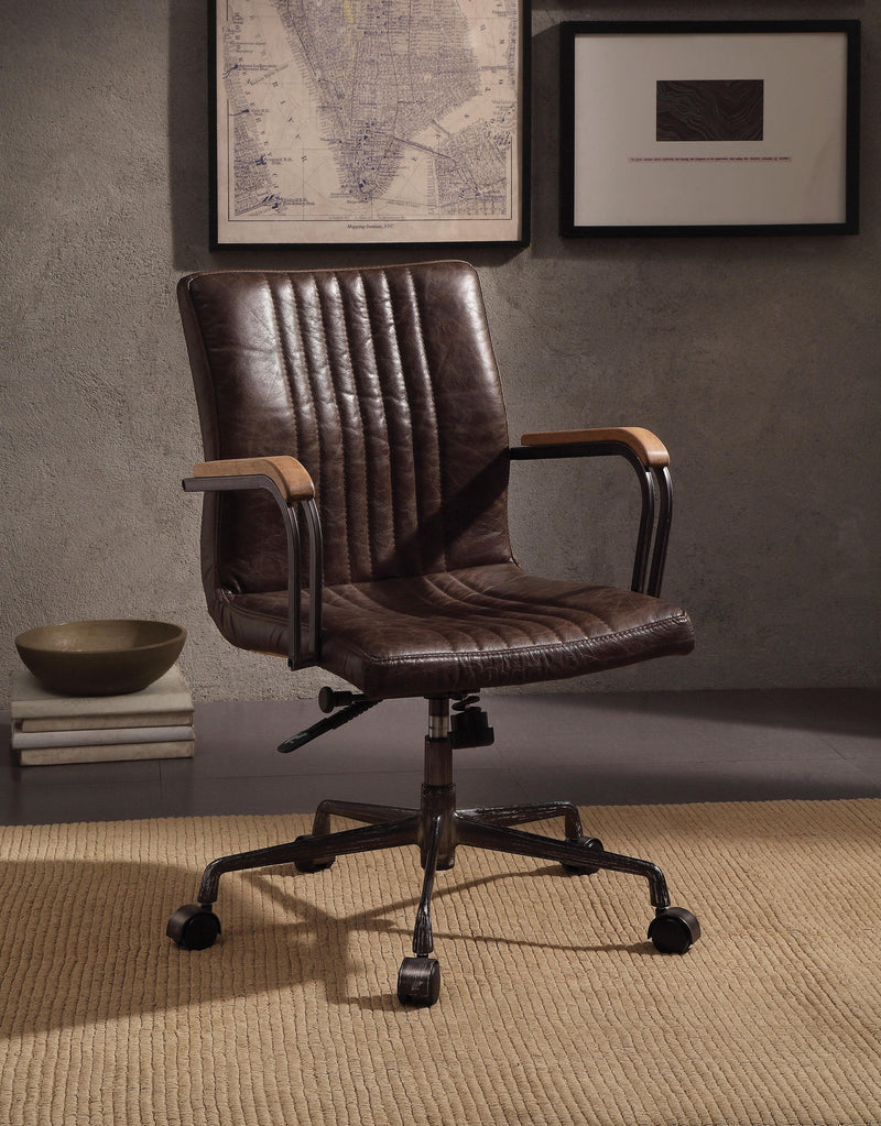 Joslin Distress Chocolate Top Grain Leather Office Chair - Ornate Home