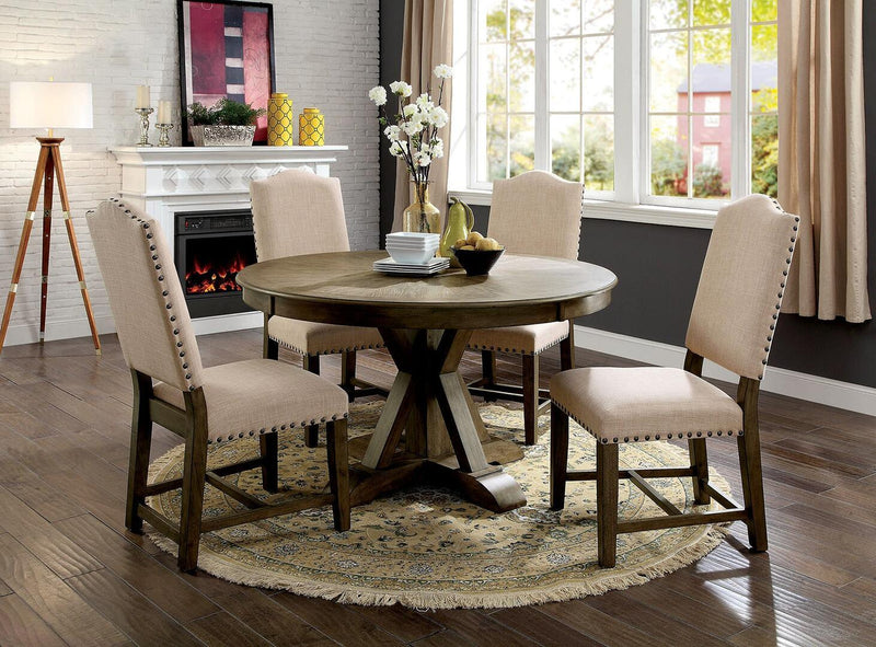 Julia - Light Oak & Beige - Round Table Dining Room Set / 5pc - Ornate Home