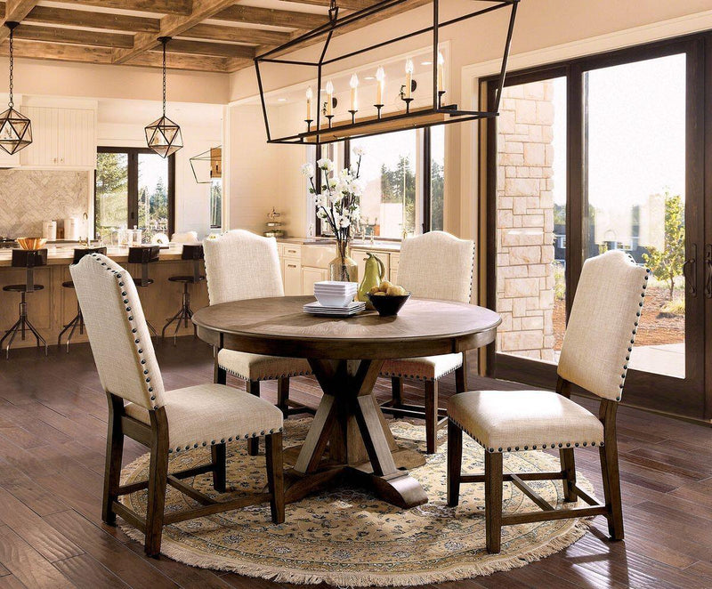 Julia - Light Oak & Beige - Round Table Dining Room Set / 5pc - Ornate Home