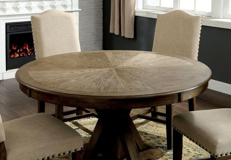 Julia - Light Oak & Beige - Round Table Dining Room Set / 5pc - Ornate Home