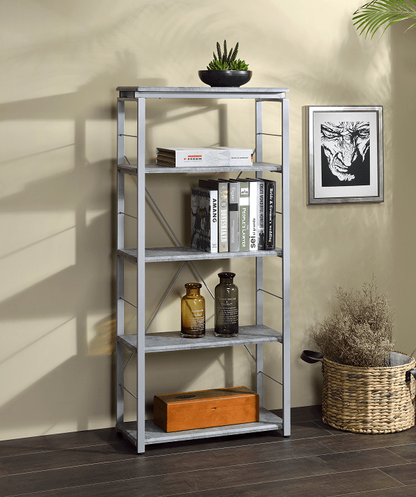 Jurgen Faux Concrete & Silver Bookshelf - Ornate Home