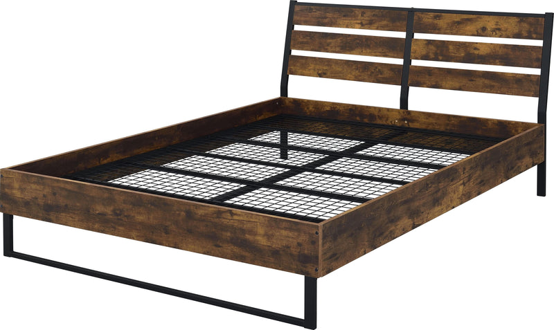 Juvanth - Rustic Oak & Black Finish - Bed Frame - Ornate Home