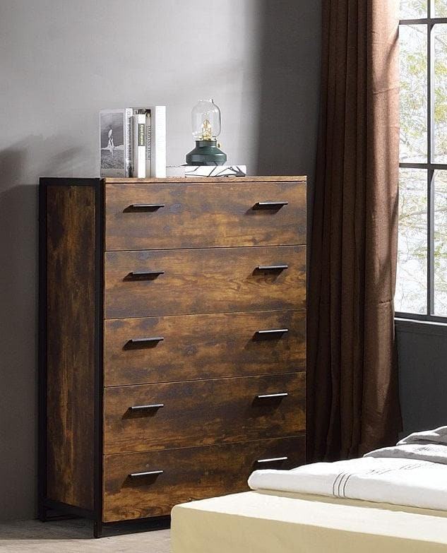 Juvanth - Rustic Oak & Black Finish - Chest w/5 Drawers - Ornate Home