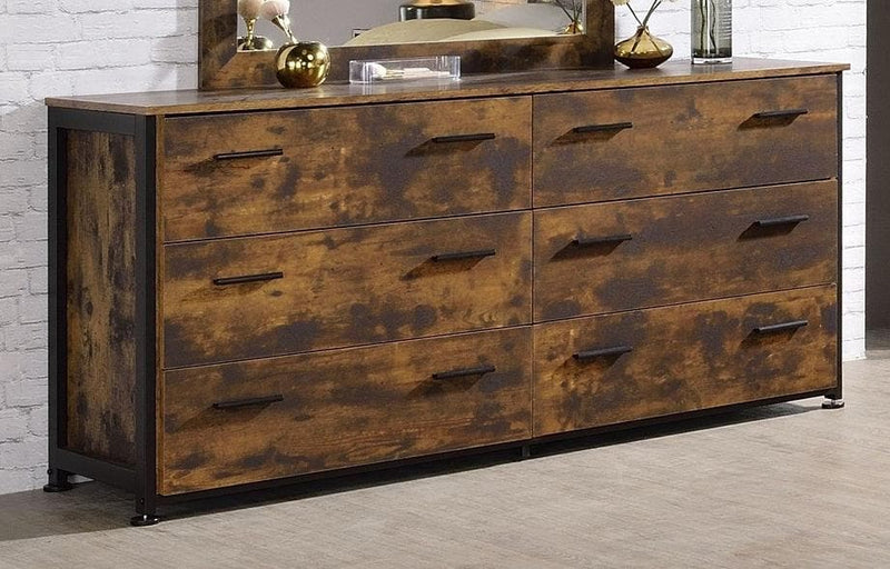 Juvanth - Rustic Oak & Black Finish - Dresser w/6 Drawers - Ornate Home