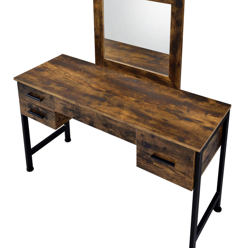 Juvanth - Rustic Oak & Black Finish - Juvanth Vanity Desk w/4 Drawers - Ornate Home