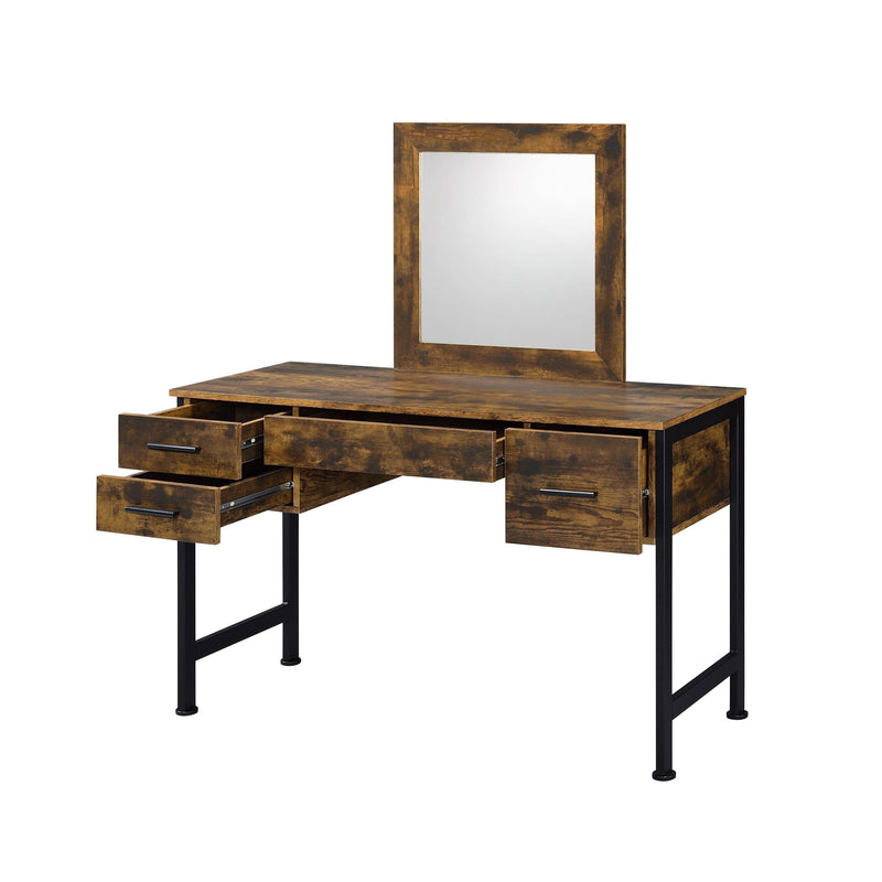 Juvanth - Rustic Oak & Black Finish - Juvanth Vanity Desk w/4 Drawers - Ornate Home