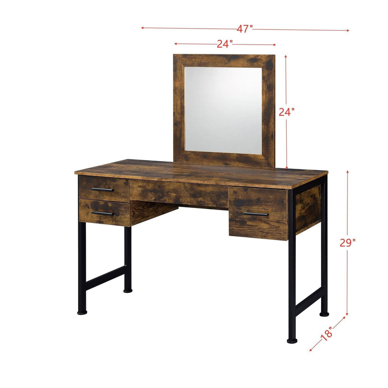 Juvanth - Rustic Oak & Black Finish - Juvanth Vanity Desk w/4 Drawers - Ornate Home