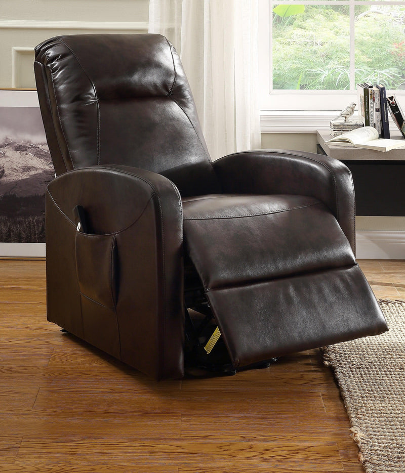 Kasia Espresso PU Recliner w/Power Lift - Ornate Home