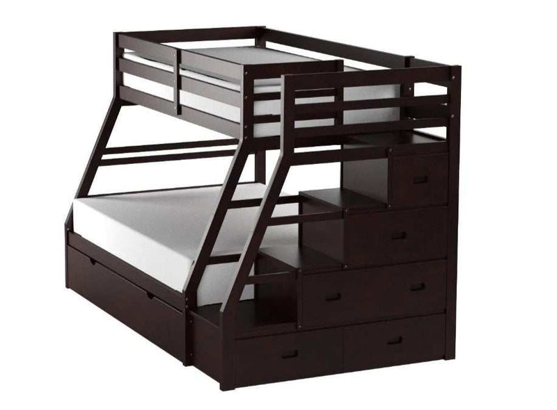 Jason - Espresso - Twin over Full Bunk Bed w/Storage Ladder & Trundle - Ornate Home