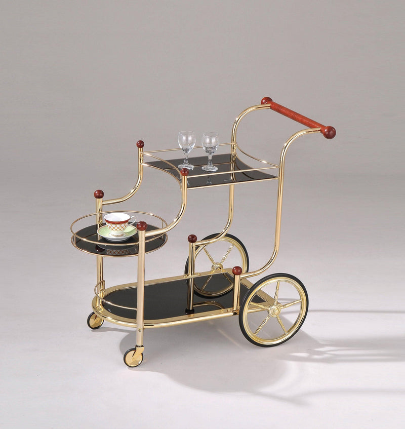 Lacy Gold Plated & Black Glass Serving Cart - Ornate Home