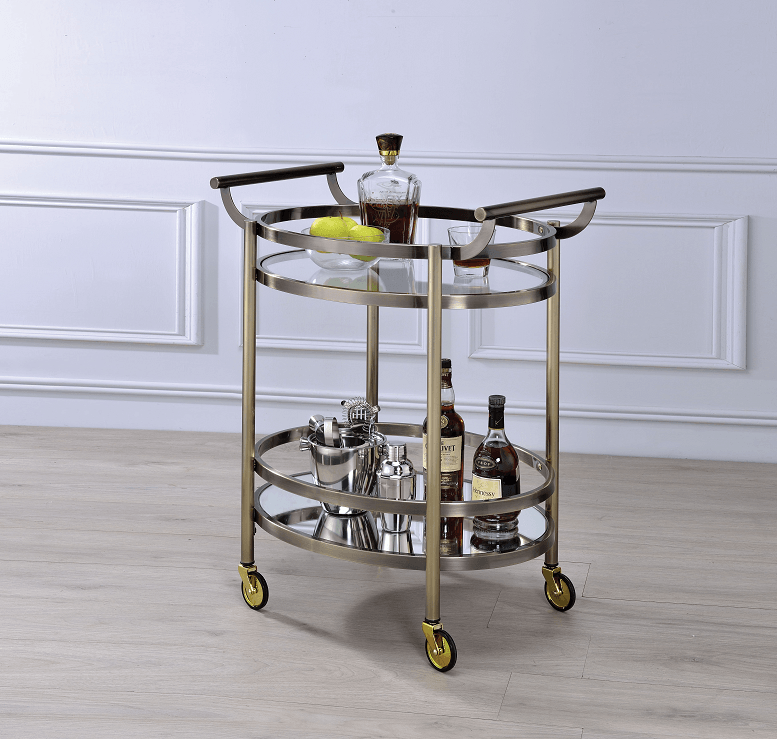 Lakelyn Brushed Bronze & Clear Glass Serving Cart - Ornate Home