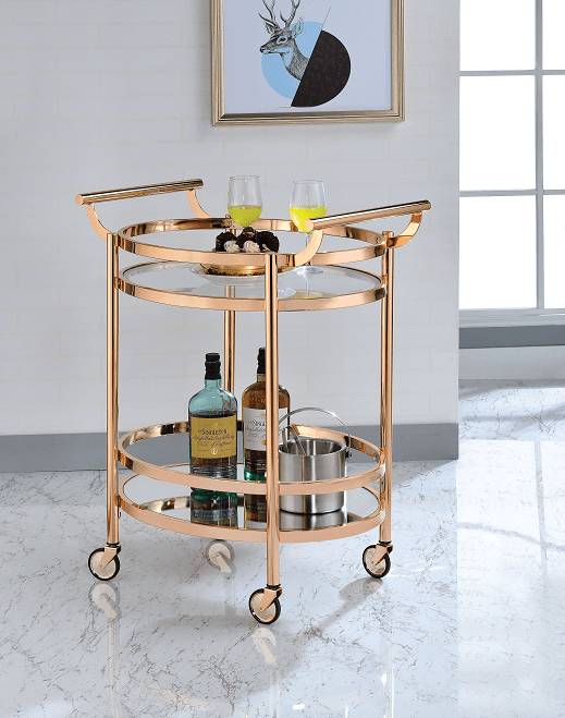 Lakelyn Rose Gold & Clear Glass Serving Cart - Ornate Home