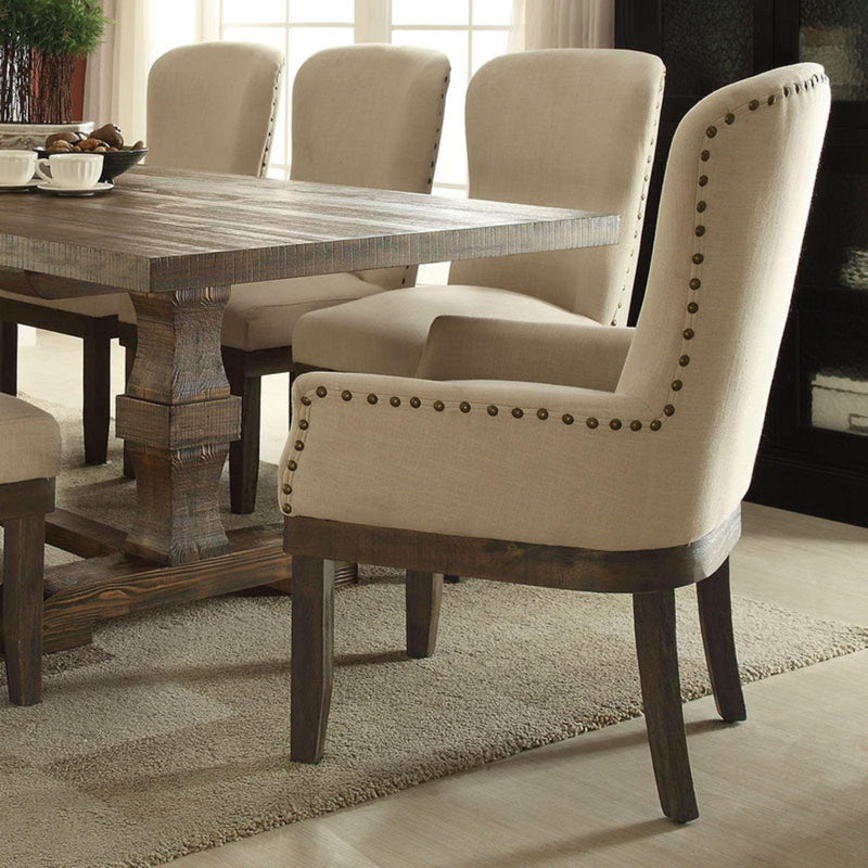 Landon - Beige Linen & Salvage Brown - Dining Chair / 1pc - Ornate Home