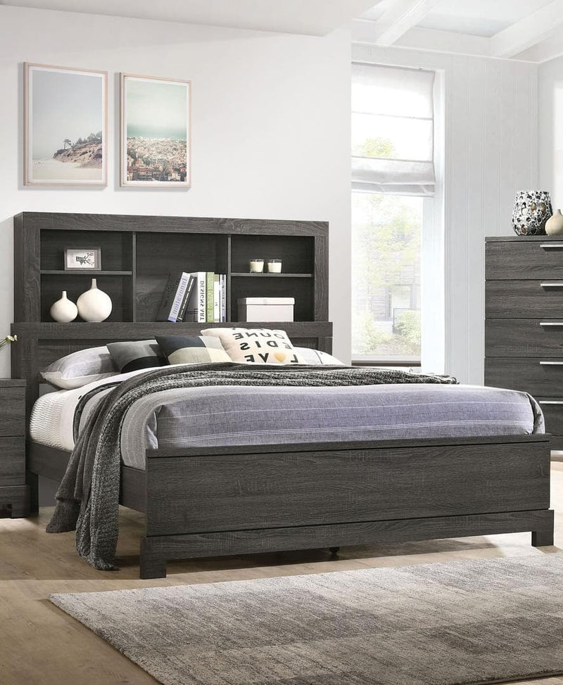 Lantha - Gray Oak - E. King Panel Bed w/ Bookcase HB - Ornate Home