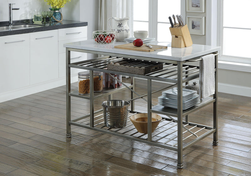 Lanzo Marble & Antique Pewter Kitchen Island (Counter) - Ornate Home