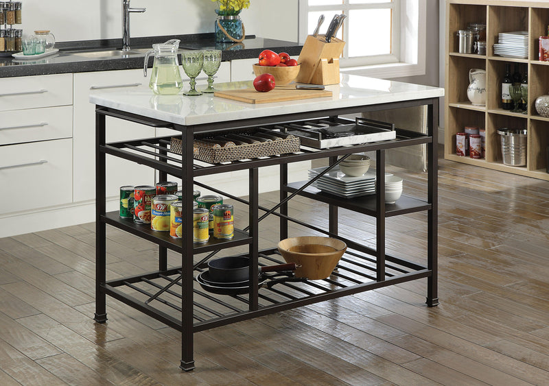 Lanzo Marble & Gunmetal Kitchen Island (Counter) - Ornate Home