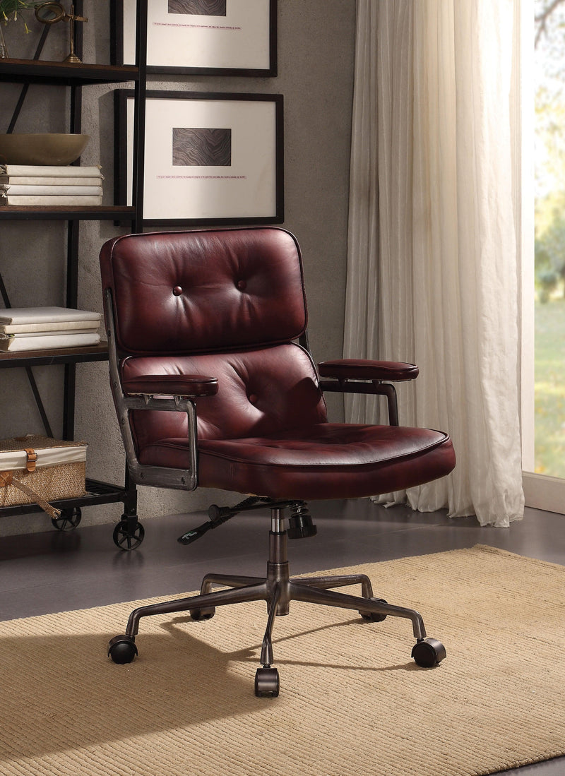 Larisa Vintage Merlot Top Grain Leather Office Chair - Ornate Home