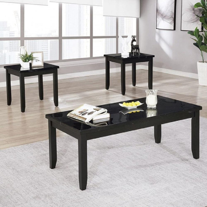 Lodivea - Black - 3pc Faux Marble Top Coffee Table Set - Ornate Home