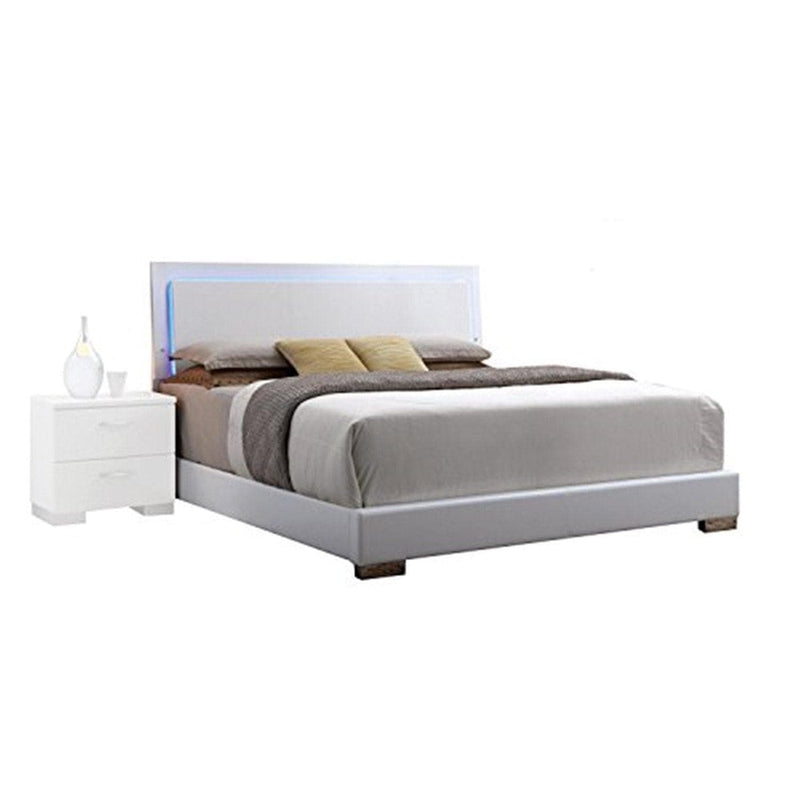 Lorimar - White Faux Leather - Queen Panel Bed w/ HB LED Light - Ornate Home