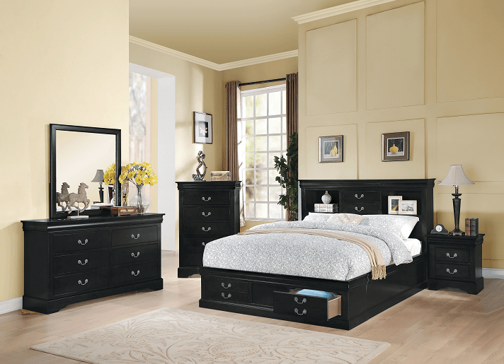 Louis Philippe III Black Queen Bed - Ornate Home