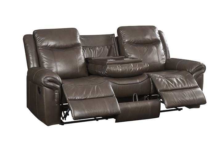 Lydia - Brown Faux Leather - Manual Reclining Sofa - Ornate Home