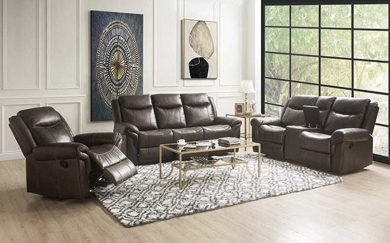 Lydia - Brown Faux Leather - Manual Reclining Sofa - Ornate Home