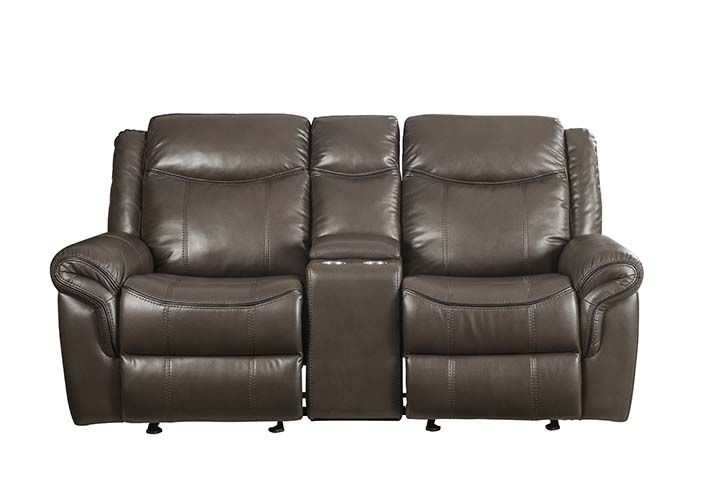 Lydia - Brown Faux Leather - Manual Reclining Loveseat w/ Console - Ornate Home