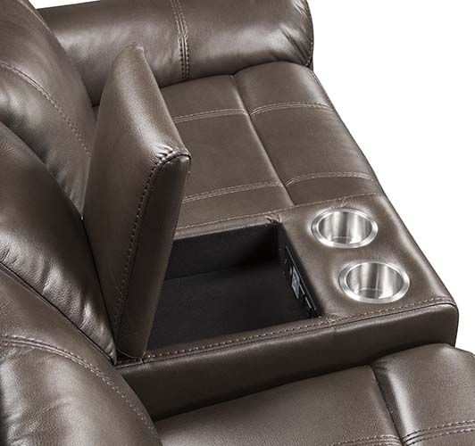 Lydia - Brown Faux Leather - Manual Reclining Loveseat w/ Console - Ornate Home