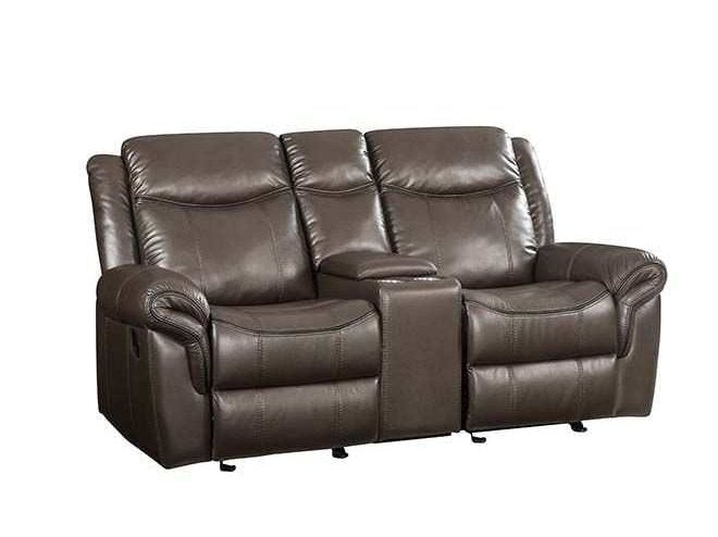 Lydia - Brown Faux Leather - Manual Reclining Loveseat w/ Console - Ornate Home