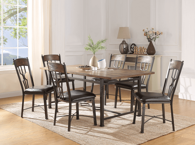 LynLee Weathered Dark Oak & Dark Bronze Dining Table - Ornate Home