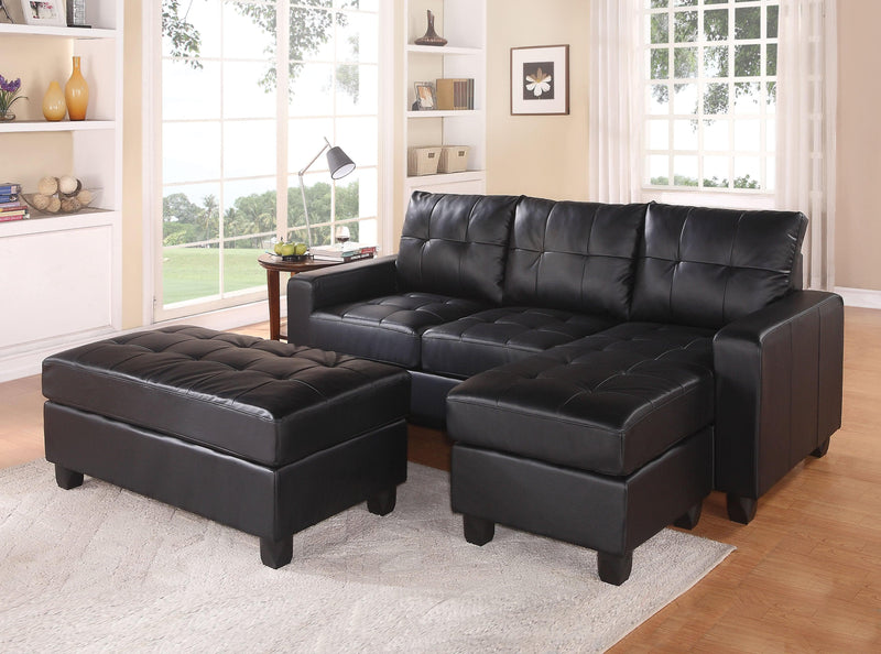 Lyssa Black Bonded Leather Match Sectional Sofa & Ottoman - Ornate Home