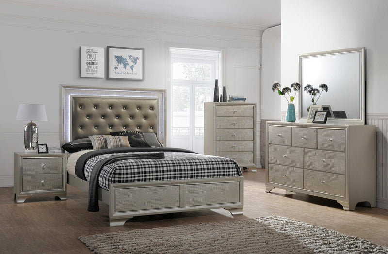 Lyssa Champagne LED Panel Bedroom Set - Ornate Home