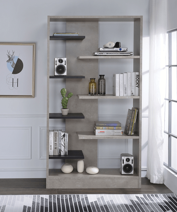 Magna Faux Concrete & Black Bookshelf - Ornate Home