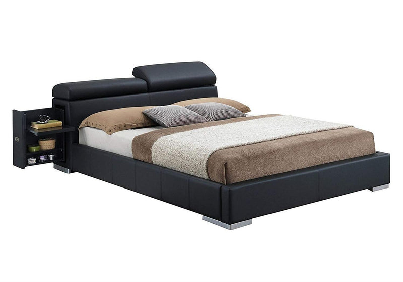 Manjot - Black Faux Leather - Queen Bed - Ornate Home