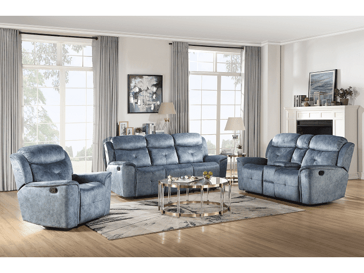 Mariana Silver Blue Fabric Sofa (Motion) - Ornate Home